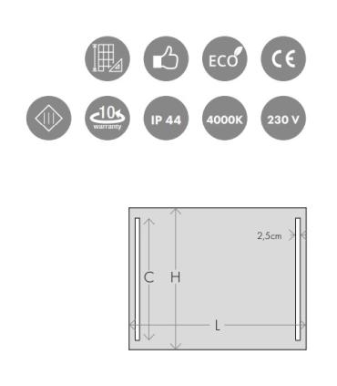 Miroir Koh-I-Noor avec feux latéraux LED, hauteur 40 cm