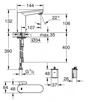 Mitigeur electronique lavabo, Grohe Eurosmart Cosmopolitan E