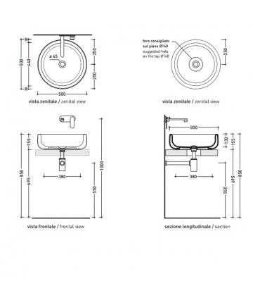 Flaminia Bonola BN50A Lavabo à poser 50cm, Blanc BN50A