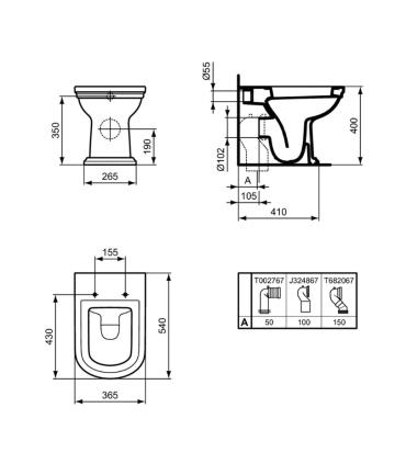 Calla E2225 WC dos à mur avec drain 6/3LtIdeal Standard