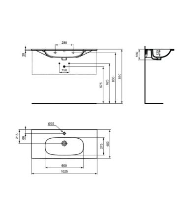 Lavabo sospeso o consolle monoforo Ideal Standard Tesi bianco