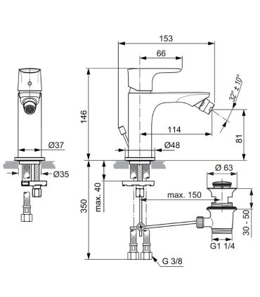 IDEAL STANDARD mitigeur monotrou pour bidet avec échappement