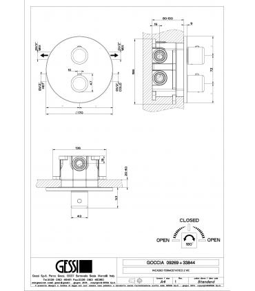 2-way thermostatic shower mixer external part, Gessi Goccia series