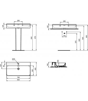 Lavabo da appoggio o sospeso monoforo Ideal Standard Conca