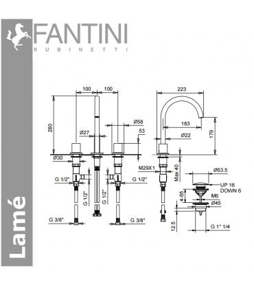 Washbasin mixer 3 holes, Fantini collection Lame'