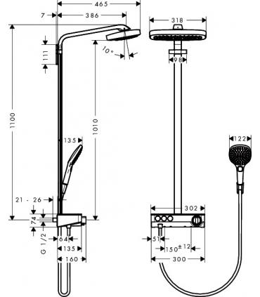 Colonnes douche thermostatique E300 RaIndance Select Hansgrohe