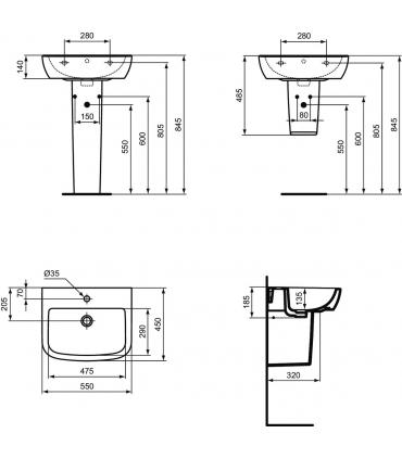 Washbasin wall mounted, ceramic dolomite collection gemma 2 ceramic