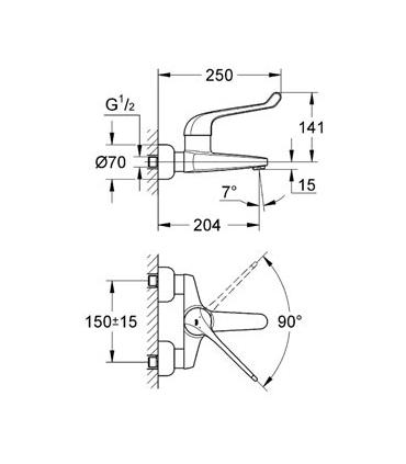 Miscelatore a parete lavabo Grohe Euroeco Specialcon leva clinica art.