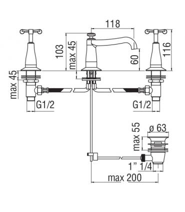 Batteria lavabo Nobili serie CARLOS PRIMERO a 3 fori