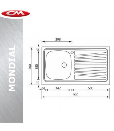 CM stainless steel built-in sink, 1 bowl, 86x50 left