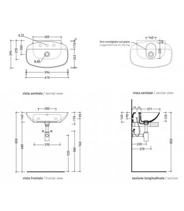 Lavabo a parete Ceramica Flaminia Nudaslim con piano rubinetteria