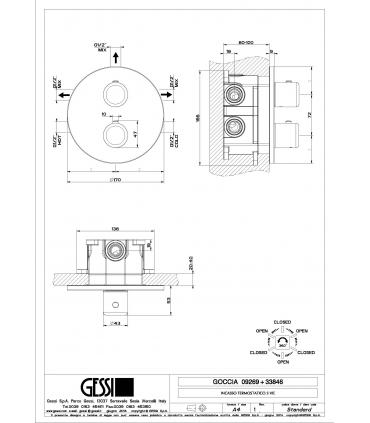 3-way thermostatic shower mixer external part, Gessi Goccia series