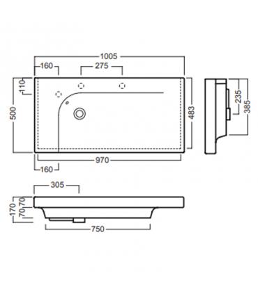 Wall hung washbasin 100 cm single hole collection Grandangle