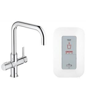 Robinet bec carre' Purificateur et eau chaud pour evier Red Grohe