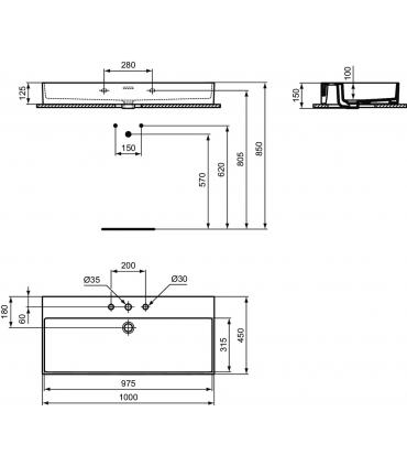 Lavabo da appoggio o sospeso Ideal Standard serie Extra tre fori