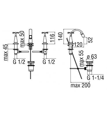 Batteria 3 fori per bidet Nobili Carlos Primero CP215/1