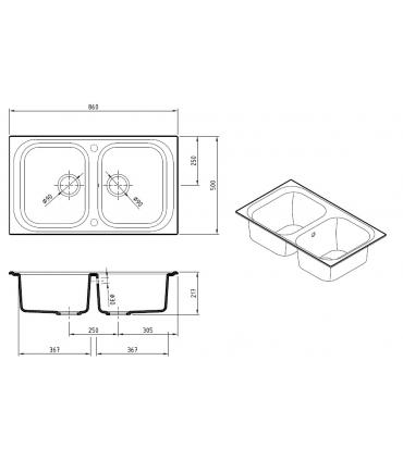 Lavandino cucina Sanitana ITALIA con 2 bacinelle 86x50cm