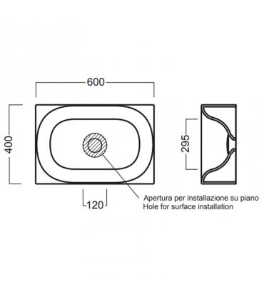 Countertop washbasin Valley 60 cm without holes without overflow collection Valley