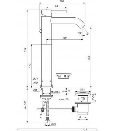 IDEAL STANDARD Mitigeur lavabo haut série Ceraline avec vidage IDEAL STANDARD Mitigeur lavabo haut série Ceraline avec vidage