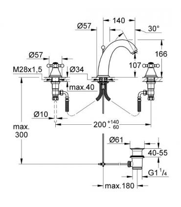 Robinet traditionnel trois trous pour lavabo Grohe sinfonia