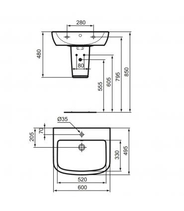 Washbasin wall mounted, ceramic dolomite collection gemma 2 ceramic