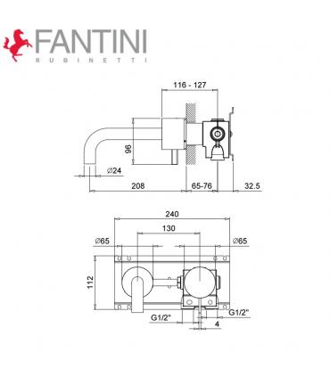 Wall mixer a 2 holes for washbasin, Fantini series Af/21