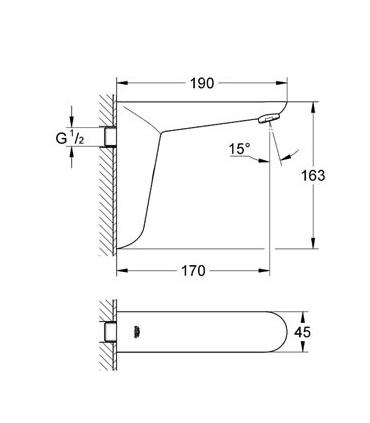 Electronic tap for washbasin wall  Grohe collection Euroeco Cosmopolitan E