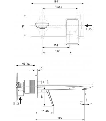 Miscelatore lavabo a parete Ideal Standard serie Conca