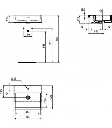 Lavabo semincasso Ideal Standard serie Extra T3735
