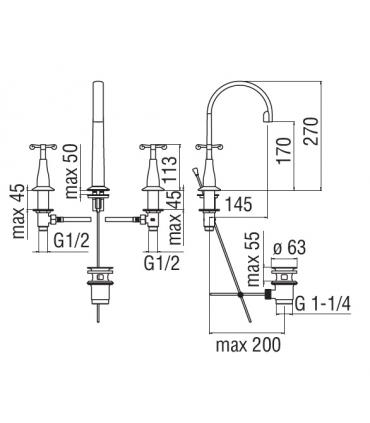 Batteria lavabo Nobili serie CARLOS PRIMERO a 3 fori  con aeratore