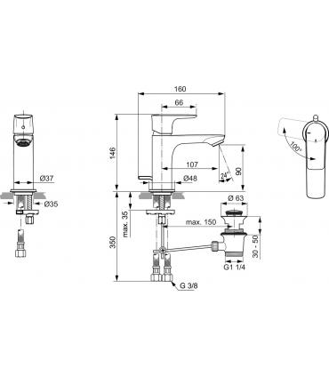 IDEAL STANDARD collection Connect Air Mixer for washbasin Bluestart with drain
