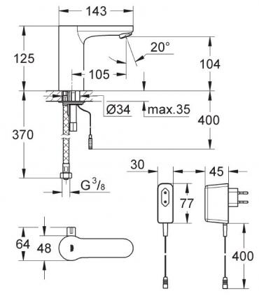 Electronic mixer for washbasin Grohe Taps speciale