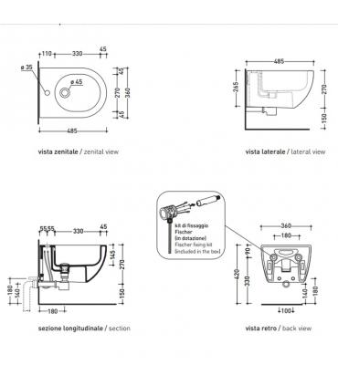 Wall mounted bidet single hole, Flaminia collection App AP219