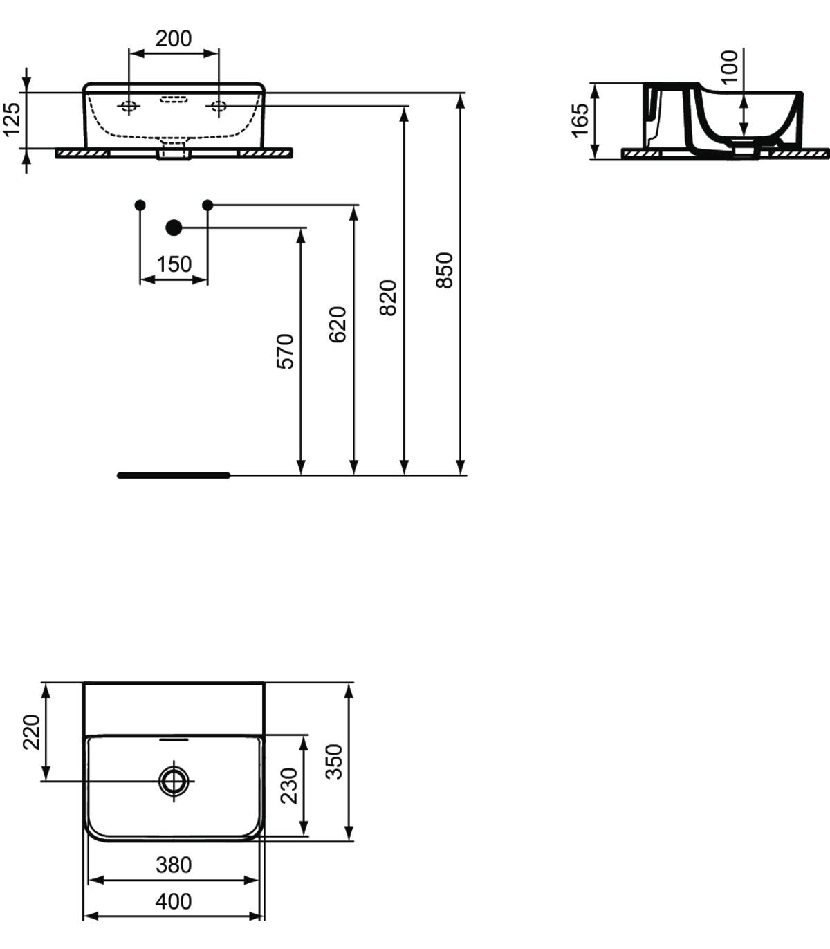 Ideal Standard Conca Lavabo sospeso o Appoggio 50x45 monoforo Senza Troppo  Pieno Bianco