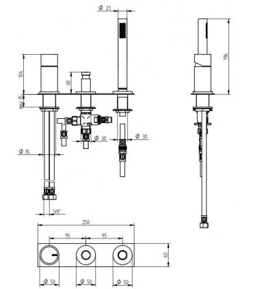 3-hole bath mixer with plate Bellosta Mosè 8801/20 / P / A