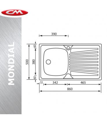 CM lavello acciaio inox, 2 vasche, 120x50 destro