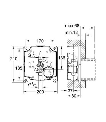 Corpo incasso universale per orinatoi Grohe Rapido U art.37338000