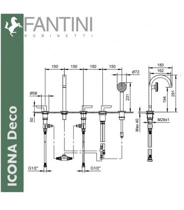 Gruppo bordo vasca, Fantini Icona Deco con bocca e doccino art.R165