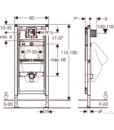 Modèle pour urinoir suspendu, 112cm Geberit delofix