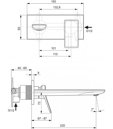 Miscelatore lavabo a parete Ideal Standard serie Conca