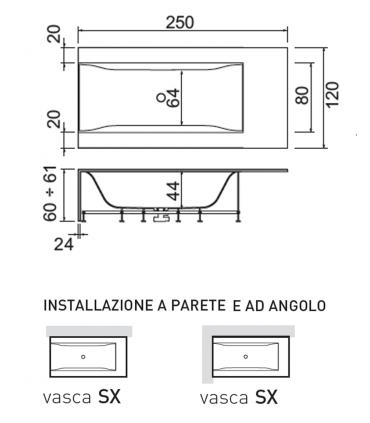 Vasca sinistra Sensual in corian bianco opaco senza rubinetteria