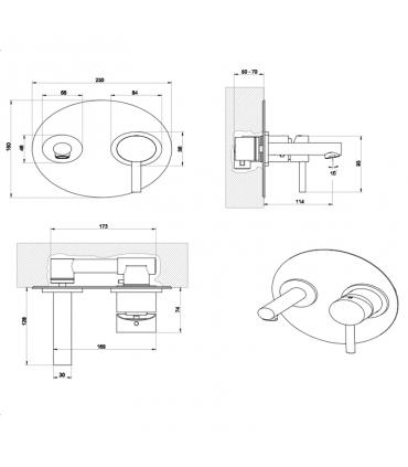 GESSI External part for mixer wall hung for washbasin chrome collection oval