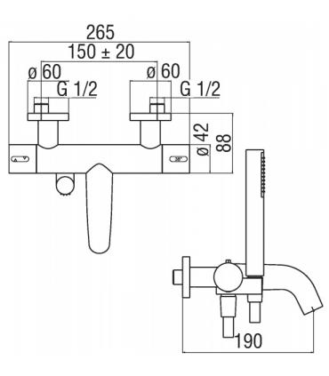 Bathtub thermostatic mixer with hand shower Nobili Likid