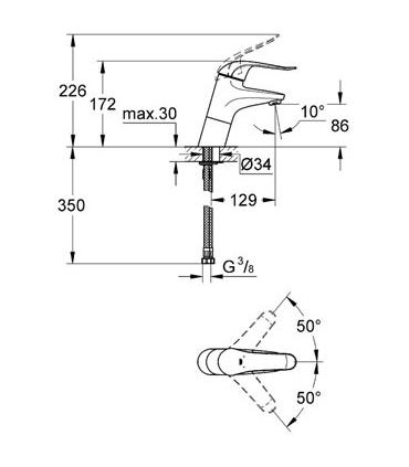 High mixer spout for washbasin Grohe collection euroeco