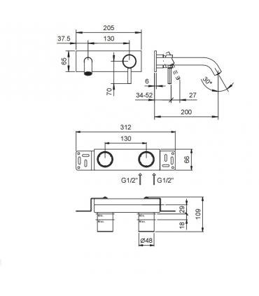 parti esterne miscelatore lavabo parete Fantini Nostromo leadfree