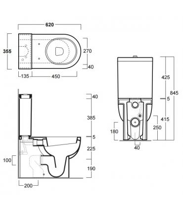 Cistern for toilet close-coupled, Simas E-Line