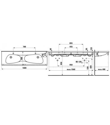 Laufen Palomba double washbasin with 2 holes and overflow