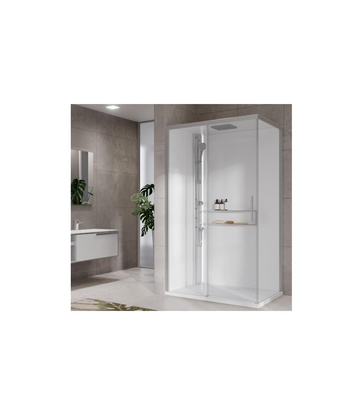 Novellini Eon Cabine à vapeur Hammam Carré 80x80x236.5cm 2 Portes  coulissantes Fonction hydromassante et bain de vapeur Profilé Chrome mat  Panneaux Blanc mat - EONA89T1N-1UB 