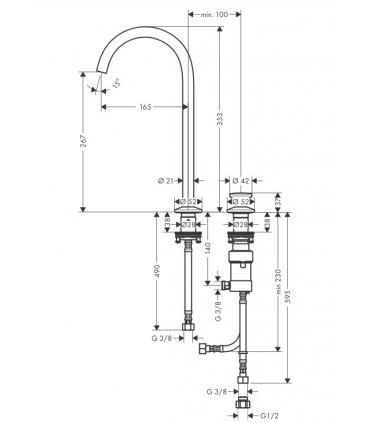 Mitigeur lavabo haut 2 trous Axor One 48060