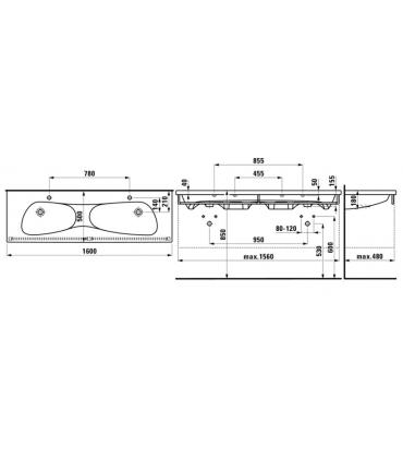 Laufen Palomba double washbasin without holes and with overflow